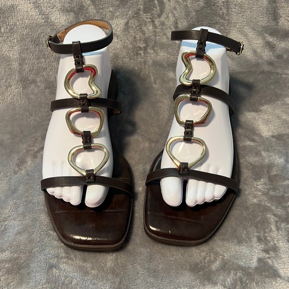 DV Dolce Vita Shoes - DV Dolce Vita Womens Dark Brown Croc Embossed Gold Ring Gladiator Sandals  8.5